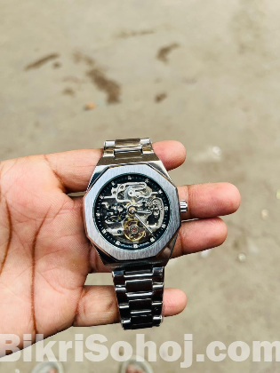 Forsining Casual Automatic Watch 3D Diamond Skeleton